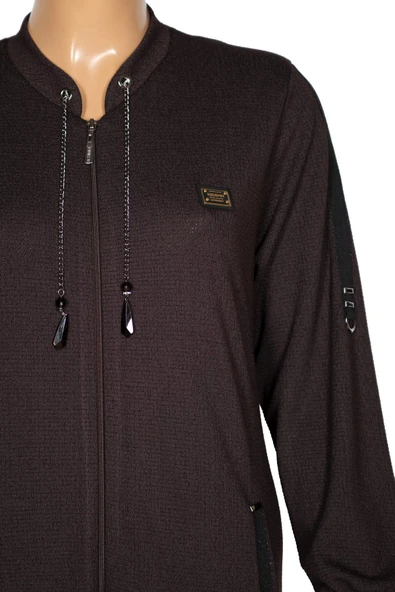 Hesna Kadın Zeren Büyük Beden Baharlık Boydan Kahverengi Pardesü - 3