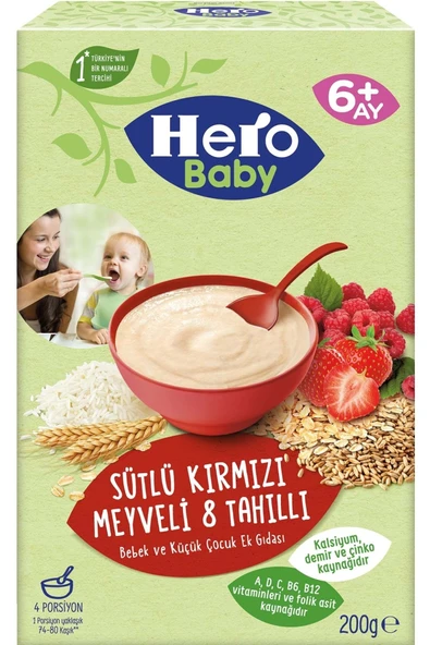 Hero Baby Kaşık Maması 200gr Sütlü Kırmızı Meyveli 8 Tahıllı - Resim 2