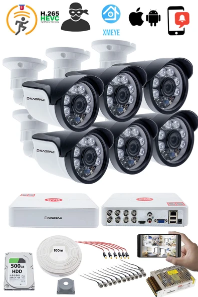 6'lı Kamera Seti 5MP Sony SecuLensli 1080p, 6 Atom LED, Full HD AHD Güvenlik Kamerası Seti , Gece Görüşlü, IP66 , V1 - Resim 2