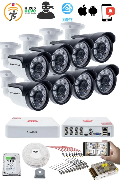 8'li Kamera Seti - 5MP Sony SecuLensli 1080P, 6 Atom LED, Full HD AHD Güvenlik Kamerası Seti, Gece Görüşlü, IP66 ,V1 - Resim 2