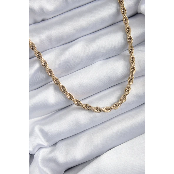 Gold Renk 316 L Çelik  60 cm Burgu Model Kadın Kolye Vice-5353