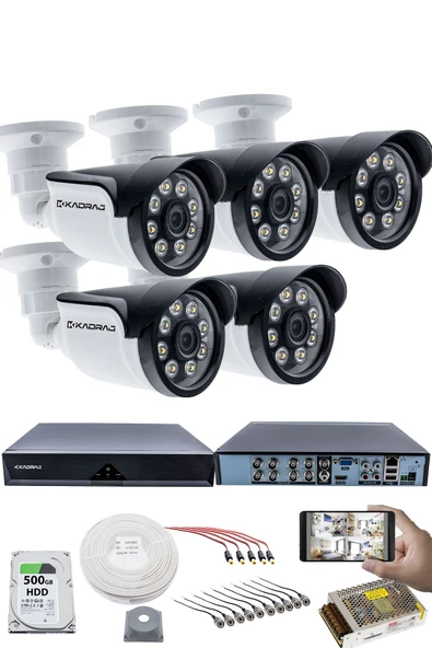 5 Kameralı Güvenlik Kamerası Seti - 5MP Sony SecuLensli 1080p AHD, 8 Warm LED, Colorvu Gece Renkli Görüş ürün görseli