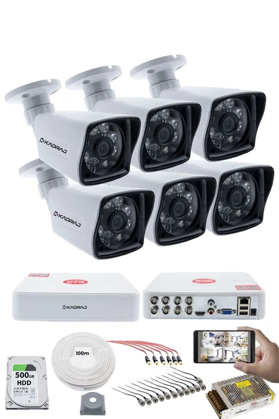 6 KAMERALI SET - 5MP Sony SecuLensli 1080P Full HD AHD, 6 Atom LED, Gece Görüşlü, IP66 Su Geçirmez, Güvenlik Kamerası, V1 ürün görseli