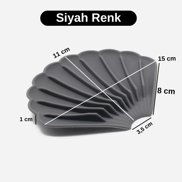 Siyah Renk Kaymaz İstiridye Şekilli Silikon Sabunluk Sabun Depolama Tutucu ve Taşınabilir Sabunluk Plakası - Resim 2