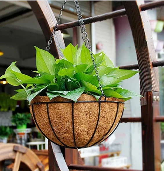 Bahçe balkon duvar asılı sepet çiçek hindistan cevizi elyaf asılı sepet metal 20 CM KÜÇÜK BOY - 3