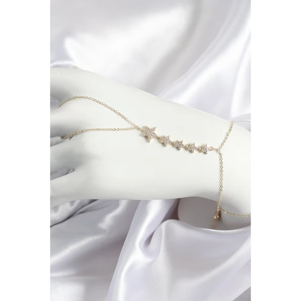 Pirinç Zirkon Taşlı Yıldız Model Gold Renk Kadın Şahmeran