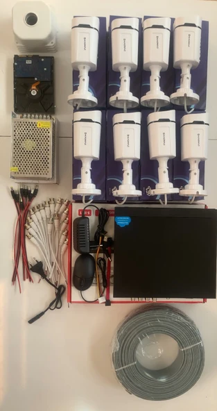 8'li Kamera Seti - 5MP Sony SecuLensli 1080P, 4 Warm LED, Gece Renkli, Full HD AHD Güvenlik Kamerası Seti, ColorVu, Plastik Kasa, Yüz Tanıma - Resim 2