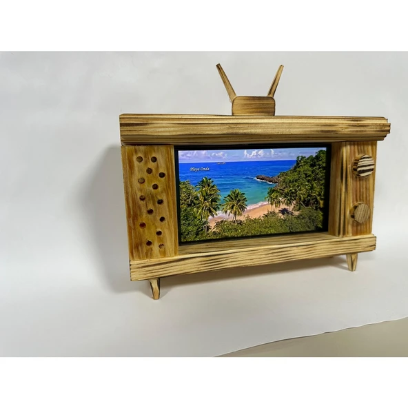 Ahşap Telefon Tutucu - Retro TV Görünümlü - 4
