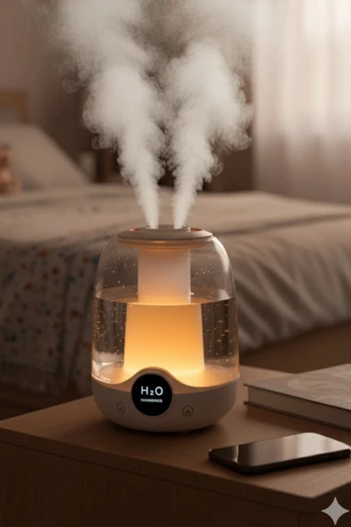 Glr K07 Beyaz Çift Spreyli Ultrasonik Sessiz Hava Nemlendirici ve Gece Lambası | 3L Kapasite - 4