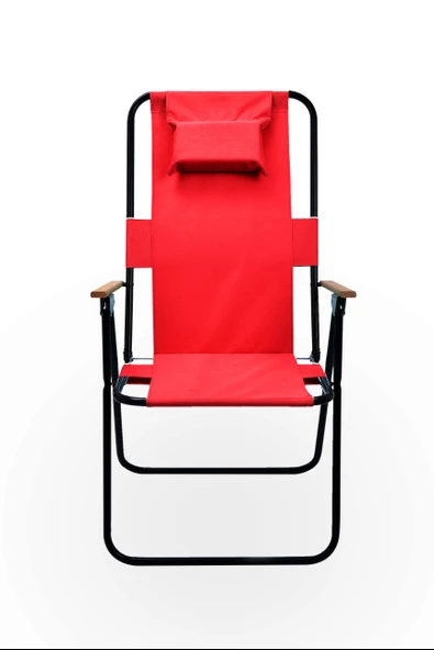 Exent 2' li Yastıklı yüksek sırtlı katlanır büyük boy kamp piknik sandalyesi, ağaç kollu-KIRMIZI - Resim 3