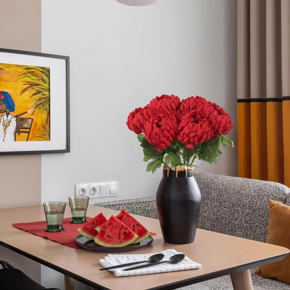 9lu Set Yapay Çiçek Krizantem Karışık Renk 90cm Tek Dal Kumaş Çiçek Uzun Dal - 6