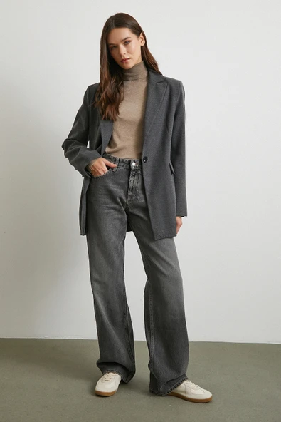 Beş Cepli Yüksek Bel Jean Gri - 4