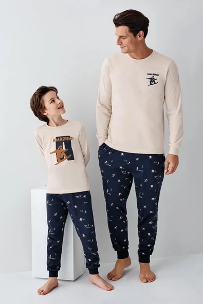 Arnetta Erkek Çocuk Amazing %100 Pamuk 4 Mevsim Baba-Oğul Uzun Kollu Pijama Takım - 2