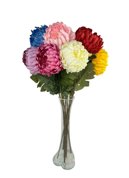 9lu Set Yapay Çiçek Krizantem Karışık Renk 90cm Tek Dal Kumaş Çiçek Uzun Dal - 2