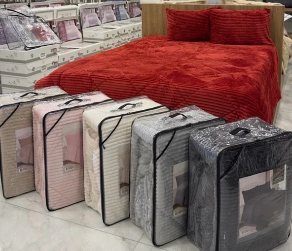 COMFORT YORGAN SETİ ÇİFT KİŞİLİK STRİPE KREM - Resim 2