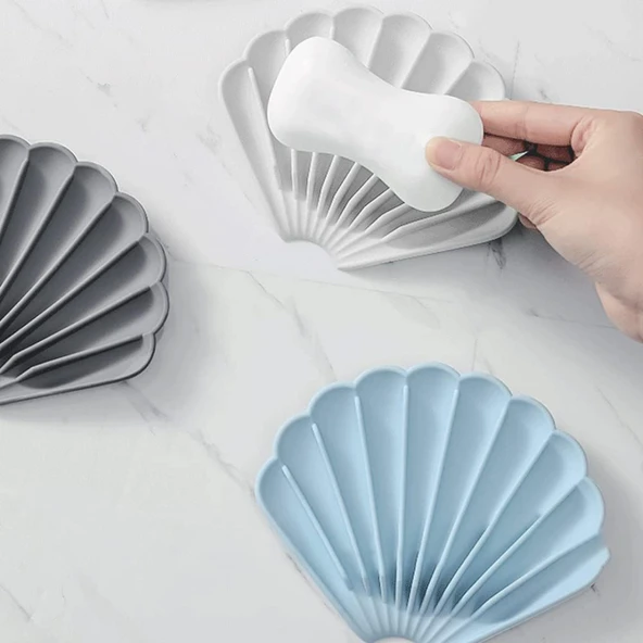 Beyaz Renk Kaymaz İstiridye Şekilli Silikon Sabunluk Sabun Depolama Tutucu ve Taşınabilir Sabunluk Plakası - Resim 2