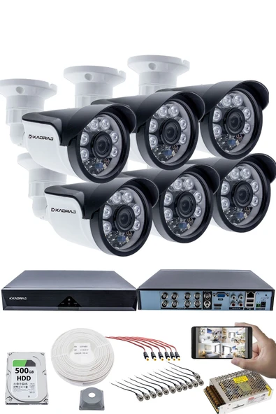 6'lı Kamera Seti 5MP Sony SecuLensli 1080p, 6 Atom LED, Full HD AHD Güvenlik Kamerası Seti , Gece Görüşlü, IP66 Plastik Kasa ürün görseli