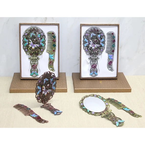 Kelebek Katlanabilir Ayna Ve Tarak Seti Büyük Boy Alk4981 ürün görseli