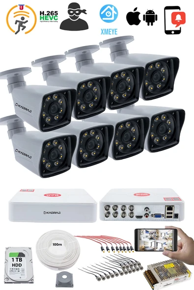 8 KAMERALI GÜVENLİK KAMERASI SETİ - 5MP Sony SecuLensli 1080P Full HD AHD, 8 Ultra Warm LED, Gece  Renkli Görüşlü, V1 - Resim 2