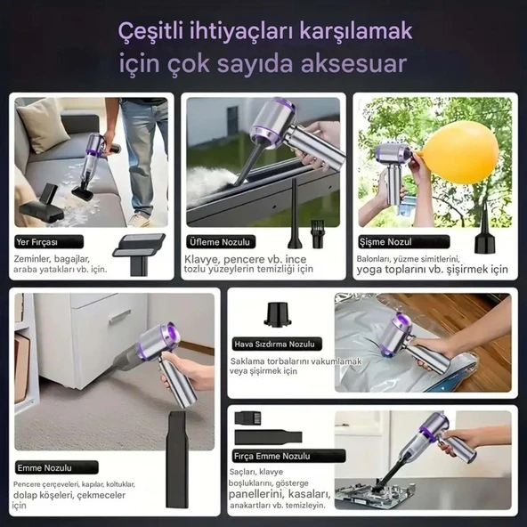 Kablosuz Güçlü Araç Süpürgesi Ve Hava Üfleyici 20000pa Vakum Gücü 3 Kademeli Hız Oto Süpürgesi Elektrikli Şarjlı Süpürge  Araç İçi Süpürge - 4