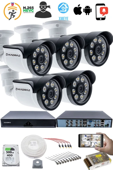 5 Kameralı Güvenlik Kamerası Seti - 5MP Sony SecuLensli 1080p AHD, 8 Warm LED, Colorvu Gece Renkli Görüş - Resim 2