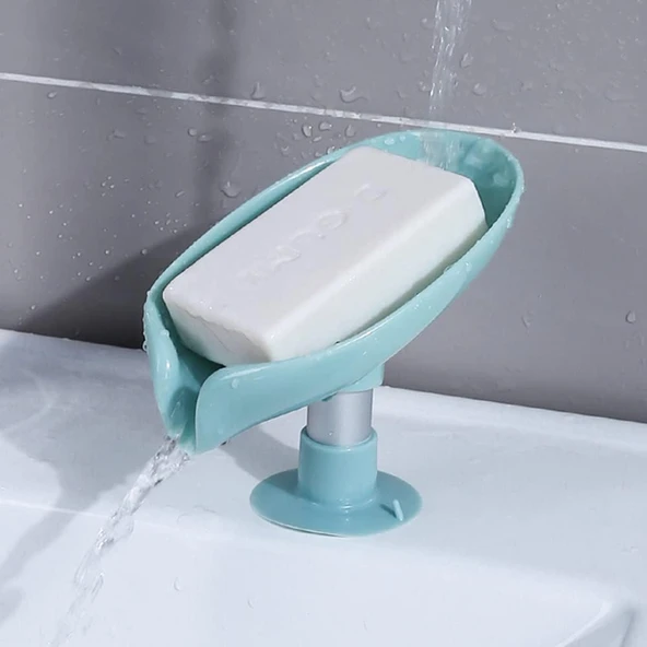 Yeşil ve Gri Vantuzlu Su Giderli Sabunluk Şık Tasarımlı Su Tutmaz Katı Sabunluk - Resim 5