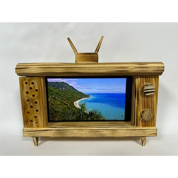 Ahşap Telefon Tutucu - Retro TV Görünümlü - 3