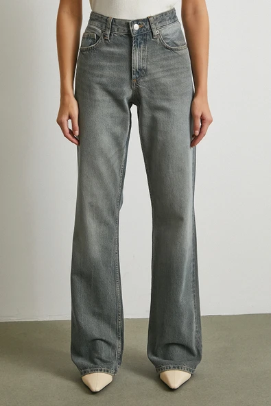 Beş Cepli Yüksek Bel Jean Füme - Resim 5