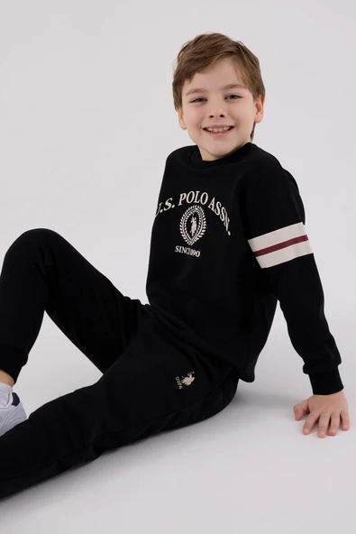 U.S. Polo Assn. Erkek Çocuk Kalın 3 İplik Kumaş Uzun Kollu Lastikli Eşofman Takım - 3