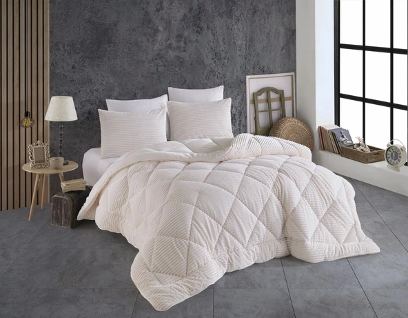 COMFORT YORGAN SETİ ÇİFT KİŞİLİK STRİPE KREM ürün görseli
