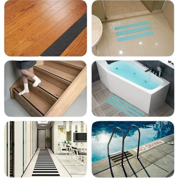 Taşlı Zemin Kaydırmaz Bant Kendinden Yapışkanlı Güvenli Yüzey Şeridi Merdiven ve Zeminler İçin - Resim 7