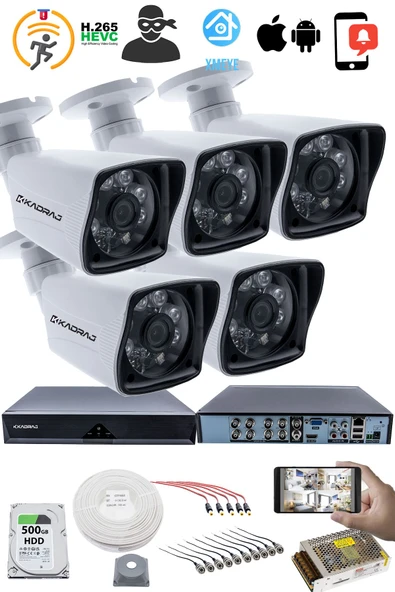 5 Kameralı Güvenlik Kamerası Seti - 5MP Sony SecuLensli 1080P Full HD AHD, 6 Atom LED, Gece Görüşlü, IP66 Su Geçirmez, Güvenlik Kamerası, Plastik Kasa - 2