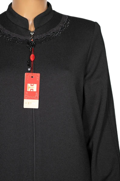 Hesna Kadın Efnan Büyük Beden Baharlık Boydan Siyah Pardesü - Resim 3