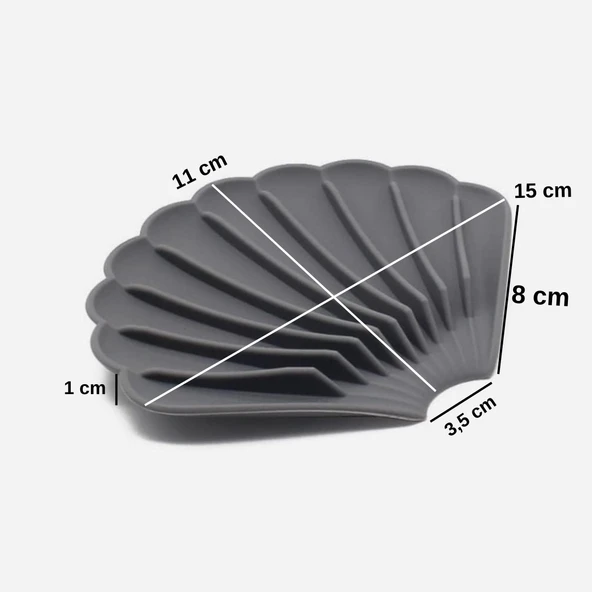 Gri Renk Kaymaz İstiridye Şekilli Silikon Sabunluk Sabun Depolama Tutucu ve Taşınabilir Sabunluk Plakası - Resim 2