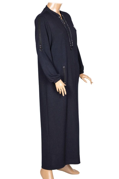 Hesna Kadın Zeren Battal Beden Baharlık Boydan Lacivert Pardesü - 4