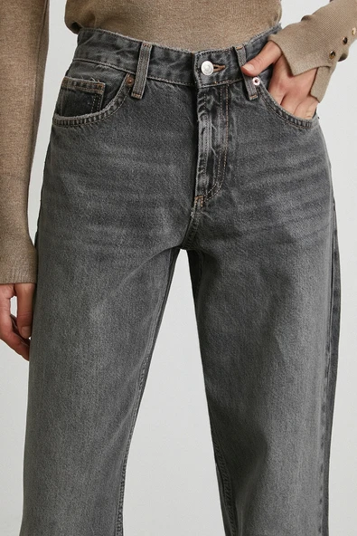 Beş Cepli Yüksek Bel Jean Gri - 3