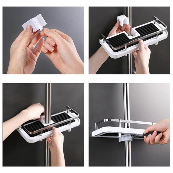 Banyo Rafı Tek Katlı Yapışkanlı Pratik Kurulumsuz Duvar Tipi Şampuan Sabun Organizeri - Resim 2