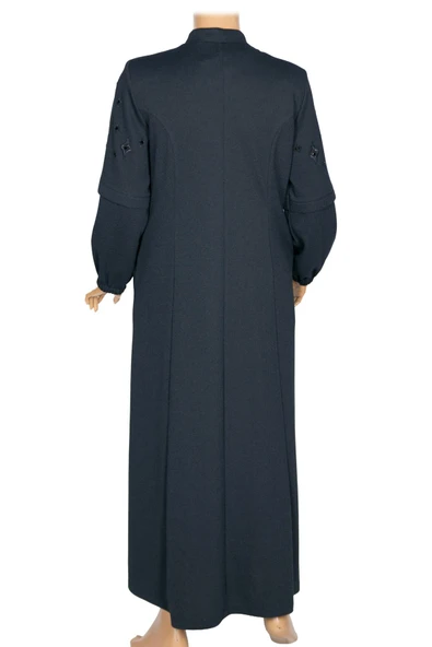 Hesna Kadın Miray Büyük Beden Baharlık Kuplu Lacivert Pardesü - Resim 5