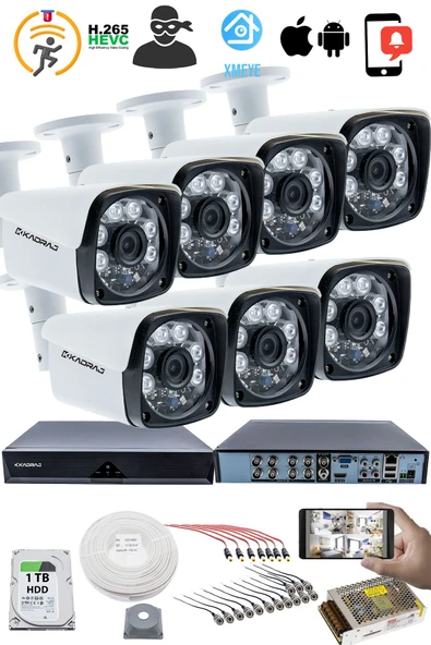 7'LI KAMERA SETİ - 5MP Sony SecuLensli 1080P Full HD, 6 Atom LED, AHD Güvenlik Kamerası Seti, Gece Görüşlü, Metal Kasa - Resim 2