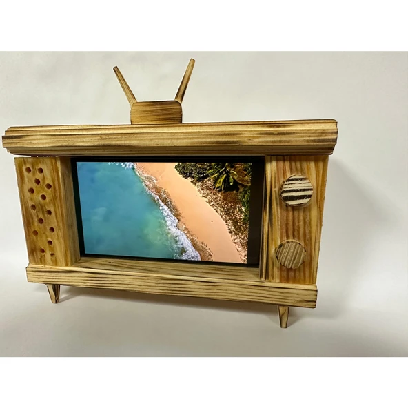 Ahşap Telefon Tutucu - Retro TV Görünümlü - 5