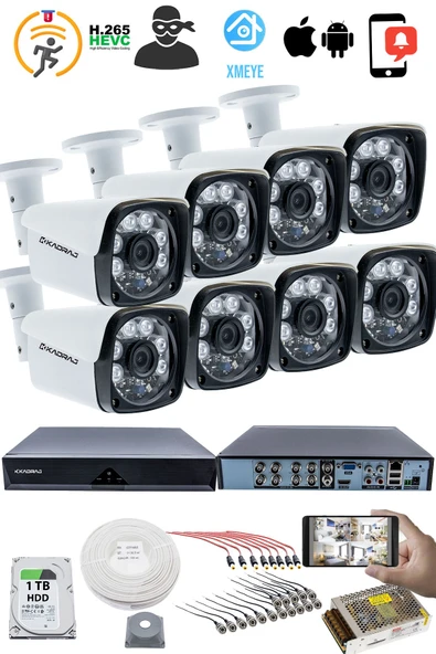 8'li Kamera Seti - 5MP Sony SecuLensli 1080P Full HD, 6 Atom LED, AHD Güvenlik Kamerası Seti, Gece Görüşlü, Metal Kasa - 2