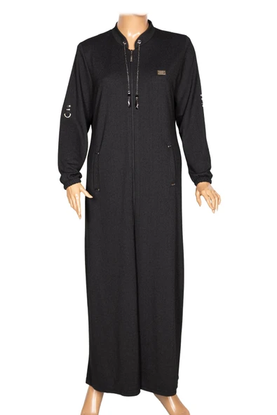 Hesna Kadın Zeren Battal Beden Baharlık Boydan Siyah Pardesü - Resim 2