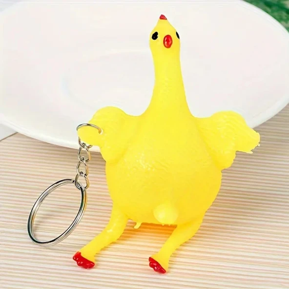 Yumurtlayan Tavuk Anahtarlık Esnek Silikon Figürlü Eğlenceli Stres Giderici Oyuncak Anahtarlık Çanta ve Cüzdan Süsü Komik Hediyelik Dekoratif Mini Aksesuar - 5