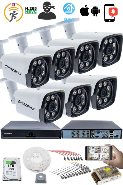 7'LI GÜVENLİK KAMERASI SETİ - 5MP Sony SecuLensli 1080P Full HD AHD, 8 Ultra Warm LED, Gece Renkli Görüşlü, Colorvu Teknolojisi, Metal Aluminyum Kasa - Resim 2