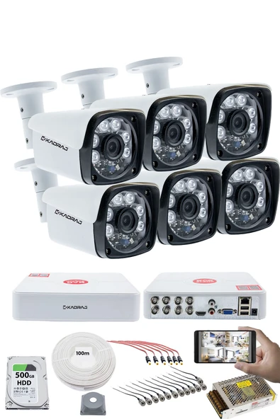 6 Kameralı Set 5MP Sony SecuLensli 1080P Full HD, 6 Atom LED, AHD Güvenlik Kamerası Seti, Gece Görüşlü, Metal Kasa ürün görseli