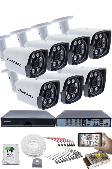 7'LI GÜVENLİK KAMERASI SETİ - 5MP Sony SecuLensli 1080P Full HD AHD, 8 Ultra Warm LED, Gece Renkli Görüşlü, Colorvu Teknolojisi, Metal Aluminyum Kasa ürün görseli