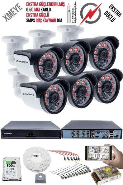 6 Kameralı Güvenlik Kamera Seti - Ekstra Uzun Mesafeli Güçlü, 5MP Sony Lens, 70m Dayanıklı Kablolama, 6 Atom LED, 500GB  H.D.D ürün görseli