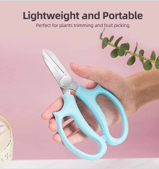 Bahçe Çiçek Makası, Keskin Paslanmaz Çelik Çiçek Makası, Budama Makası Çok Amaçlı Makas MAVİ - 2