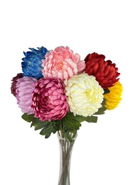 9lu Set Yapay Çiçek Krizantem Karışık Renk 90cm Tek Dal Kumaş Çiçek Uzun Dal - 3