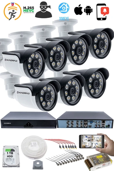 7'LI GÜVENLİK KAMERASI SETİ - 5MP Sony SecuLensli 1080p AHD, 8 Warm LED, Colorvu Gece Renkli Görüş, 1TB Disk - Resim 2